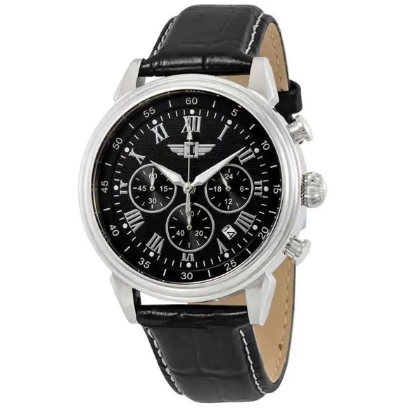 Invicta Men's Watch Chrono Black Dial Leather Strap Silver Case New In Box